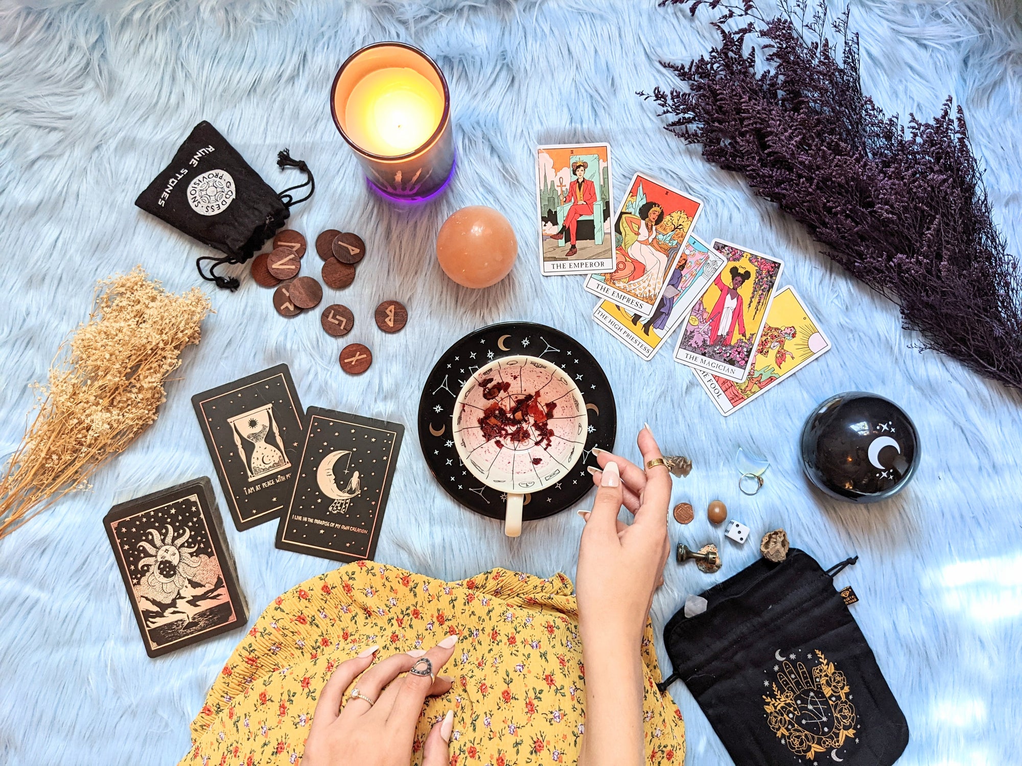 Divination tools tarot cards candles intuition charm casting Crystals Oracle cards 