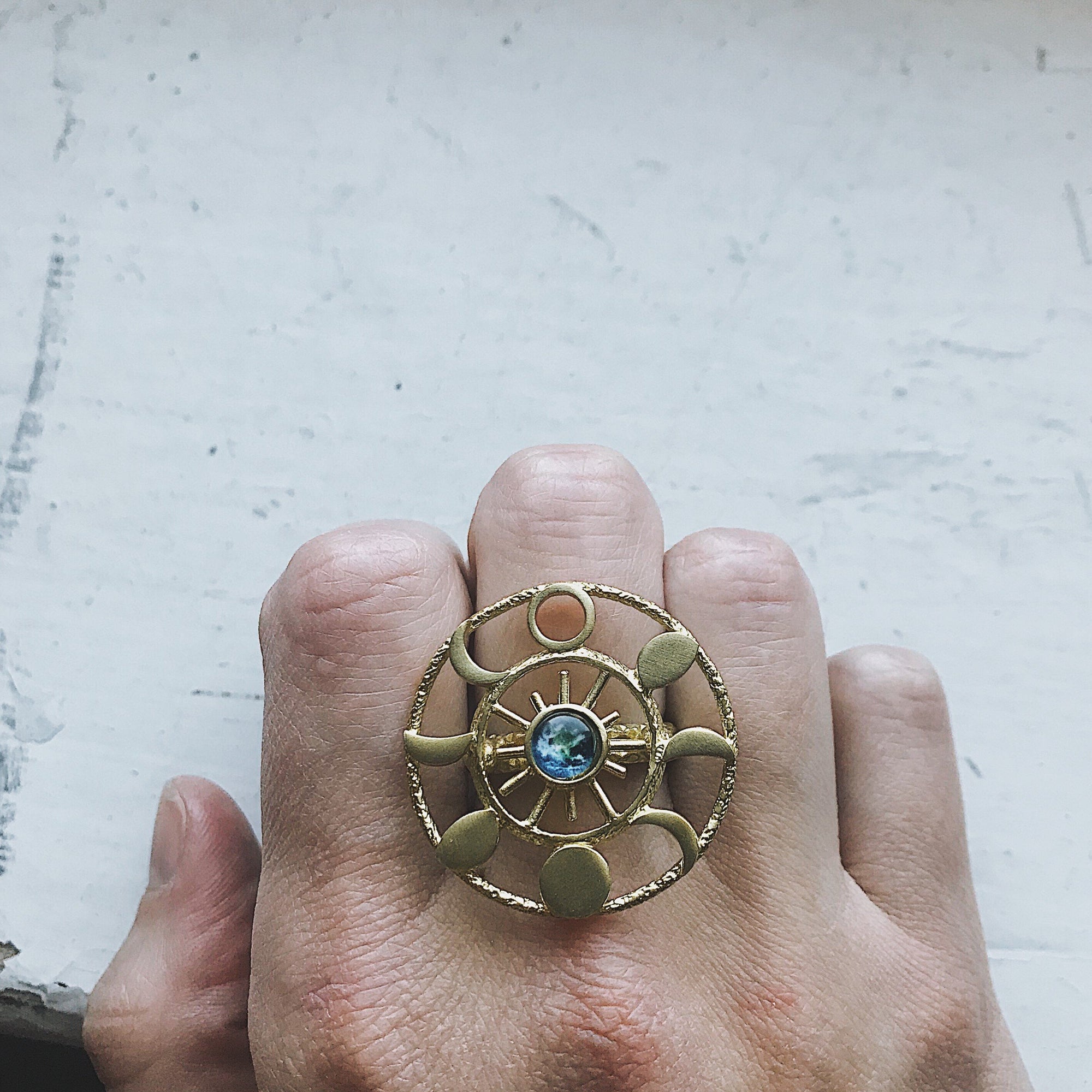 Earth &amp; Moon Phase Cocktail Ring