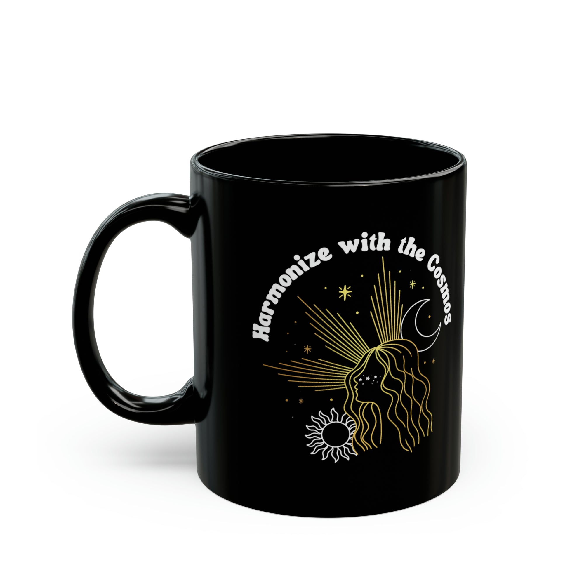 Harmonize With the Cosmos Black Mug