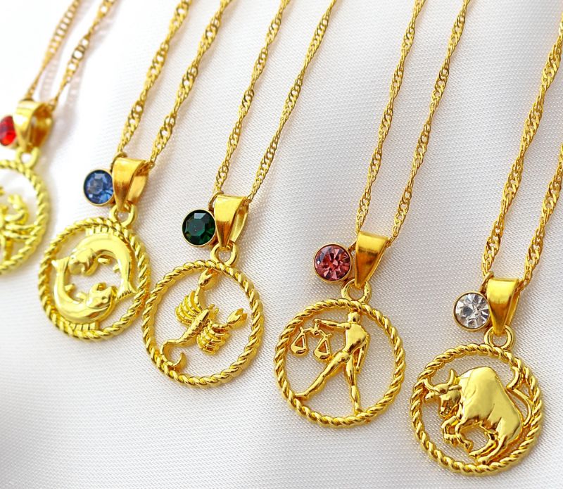 18K Zodiac Sign &amp; Birthstone Necklace