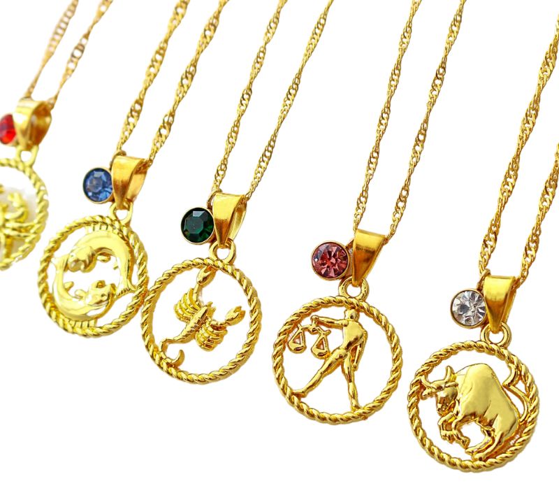 18K Zodiac Sign &amp; Birthstone Necklace