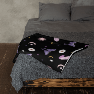 Black Crystal Moon Moth Throw Blanket