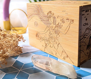 Elemental Goddesses Wooden Bamboo Altar Box available at Goddess Provisions