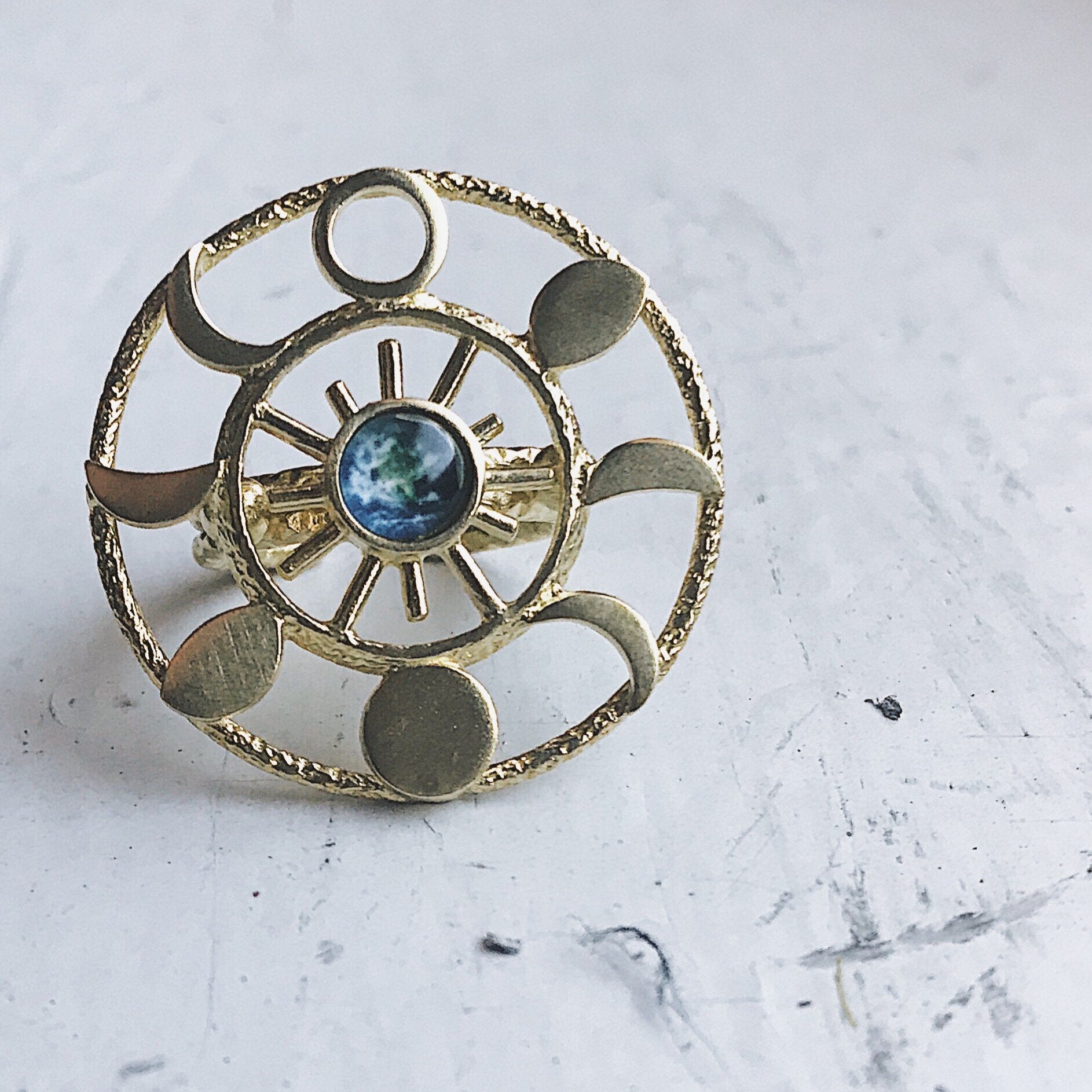 Earth &amp; Moon Phase Cocktail Ring