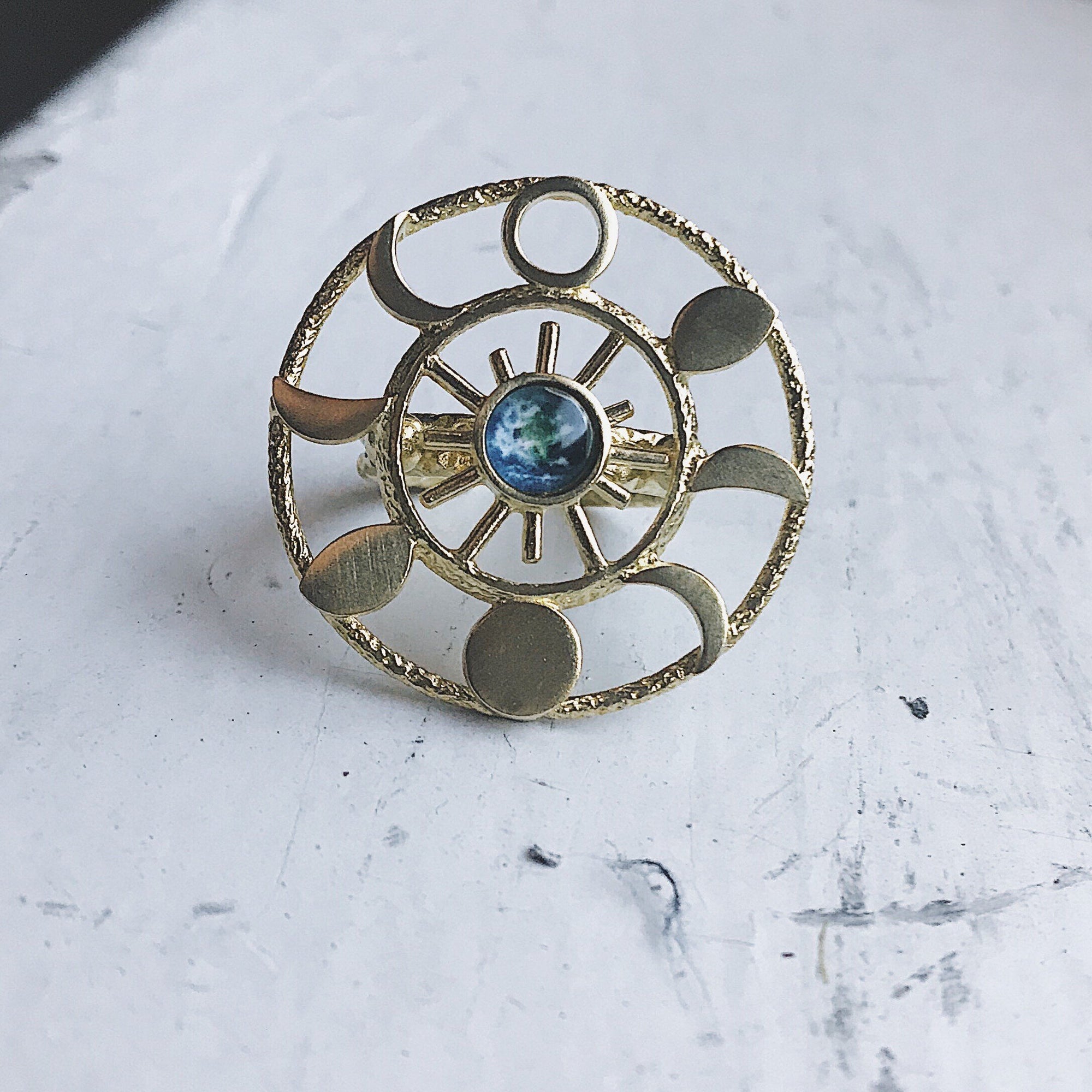 Earth &amp; Moon Phase Cocktail Ring