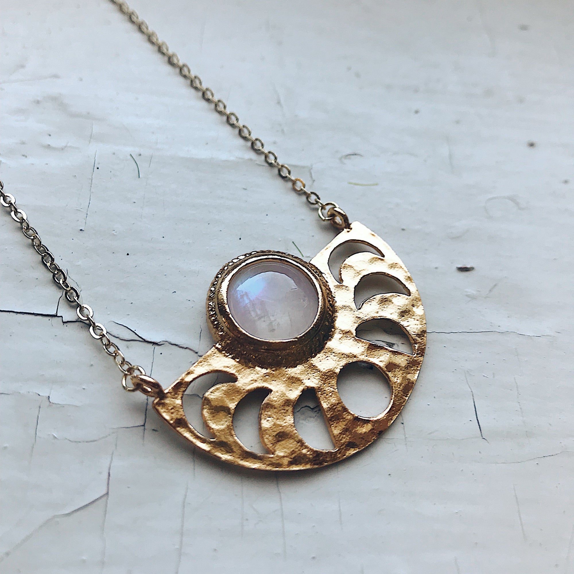 Rainbow Moonstone Moon Phase Pendant