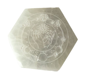 Celestial Engraved Selenite Palmstone