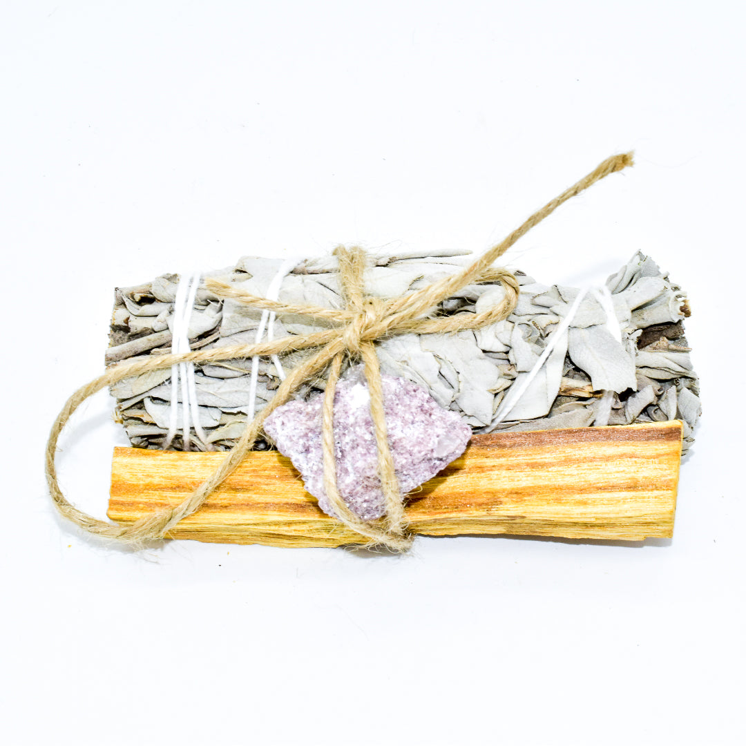 Palo Santo, Sage &amp; Crystal Smoke Cleansing Bundle