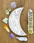 Celestial Engraved Crescent Moon Selenite Plate