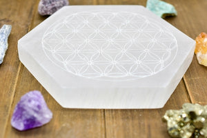 Flower of Life Engraved Selenite Plate