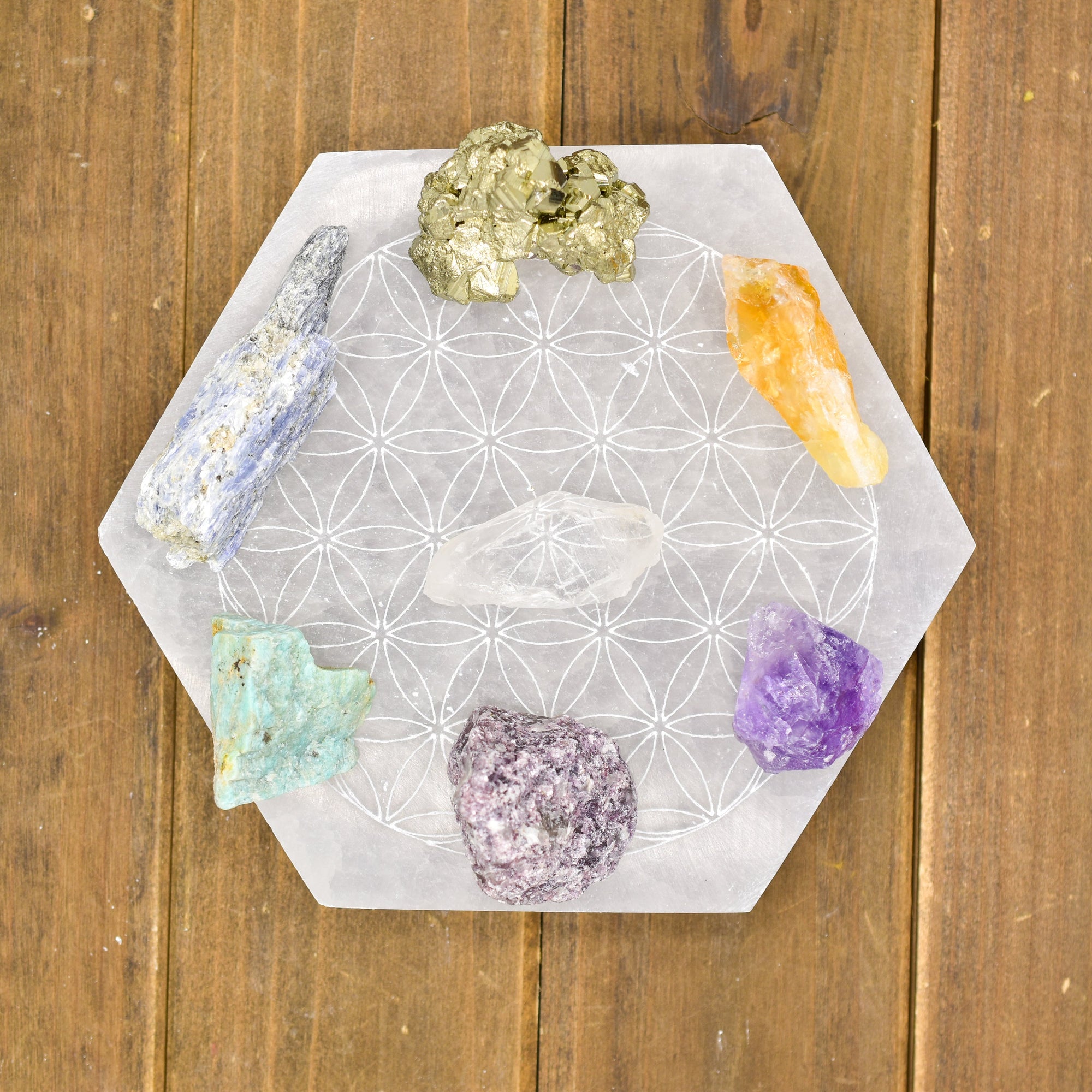 Flower of Life Engraved Selenite Plate