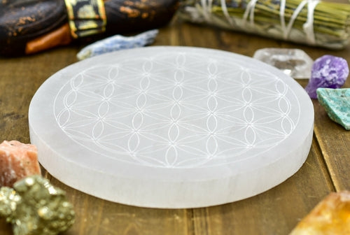 Flower of Life Engraved Selenite Plate