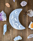 Celestial Engraved Crescent Moon Selenite Plate