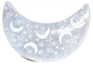 Celestial Engraved Crescent Moon Selenite Plate