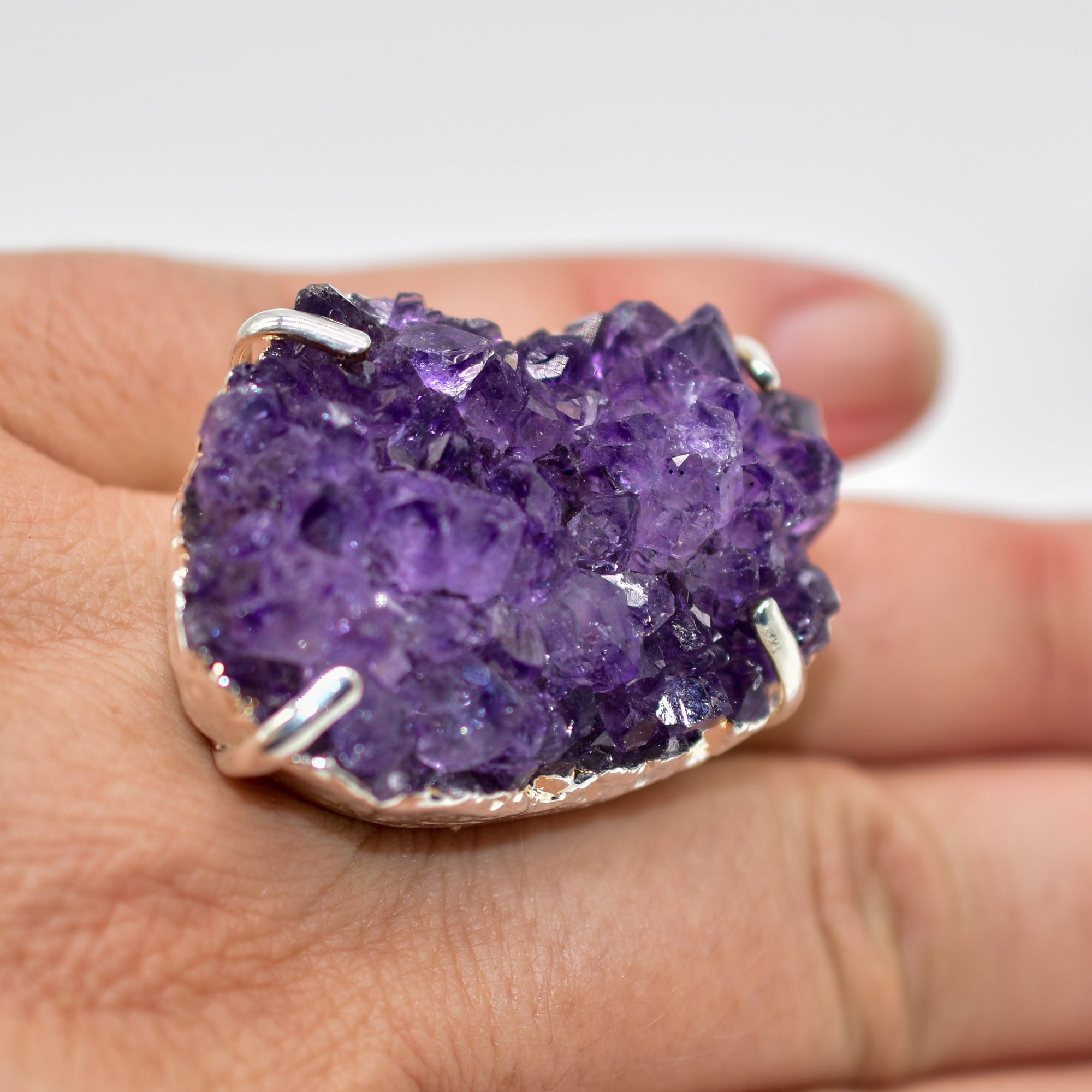 Silver Dipped Amethyst Druzy Ring