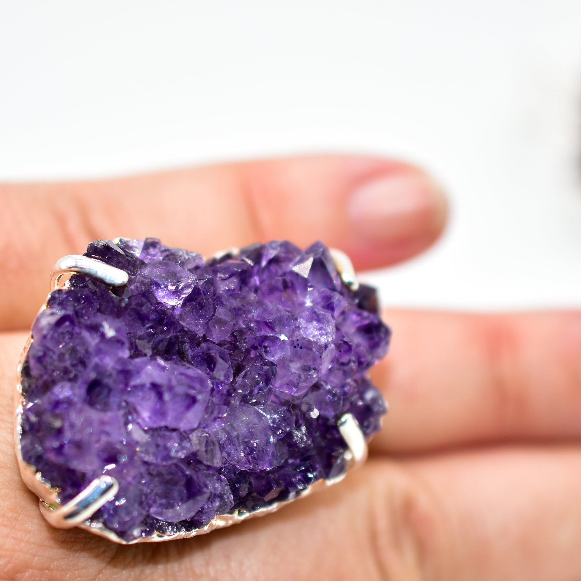 Silver Dipped Amethyst Druzy Ring