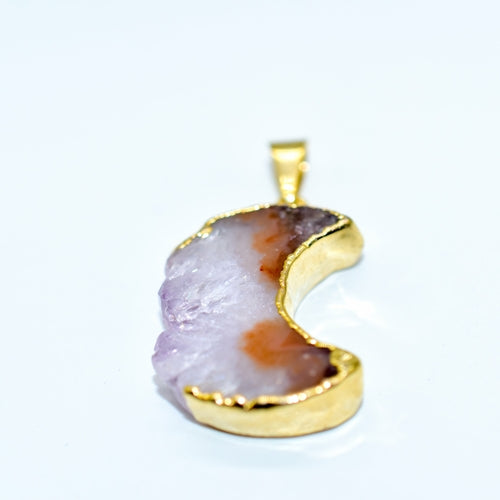 Gilded Amethyst Slice Crescent Moon Pendant