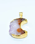 Gilded Amethyst Slice Crescent Moon Pendant