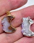 Gilded Amethyst Slice Crescent Moon Pendant