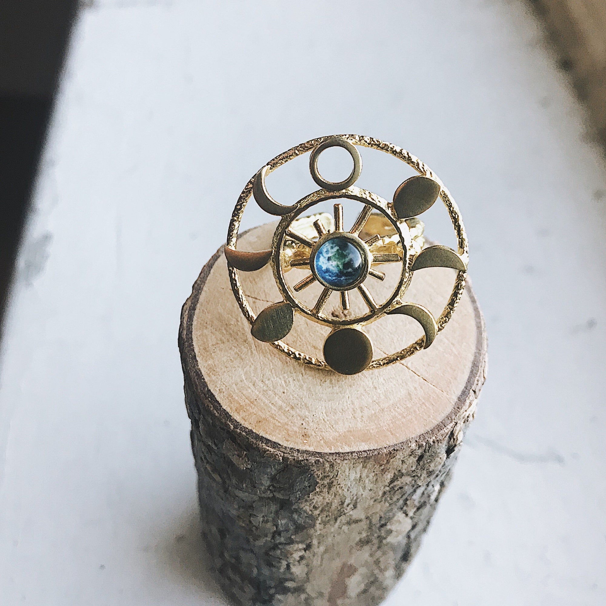 Earth &amp; Moon Phase Cocktail Ring