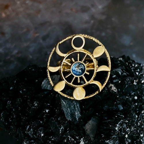 Earth &amp; Moon Phase Cocktail Ring