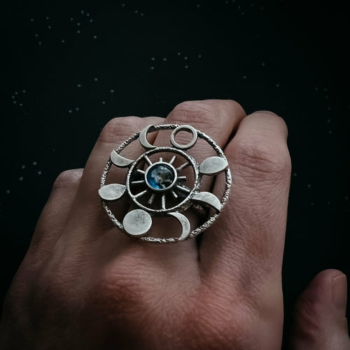 Earth &amp; Moon Phase Cocktail Ring