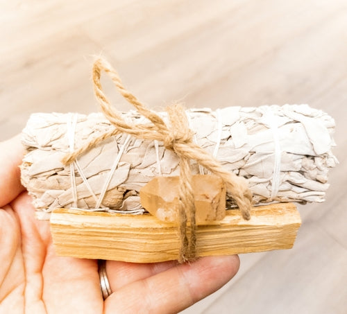 Palo Santo, Sage &amp; Crystal Smoke Cleansing Bundle