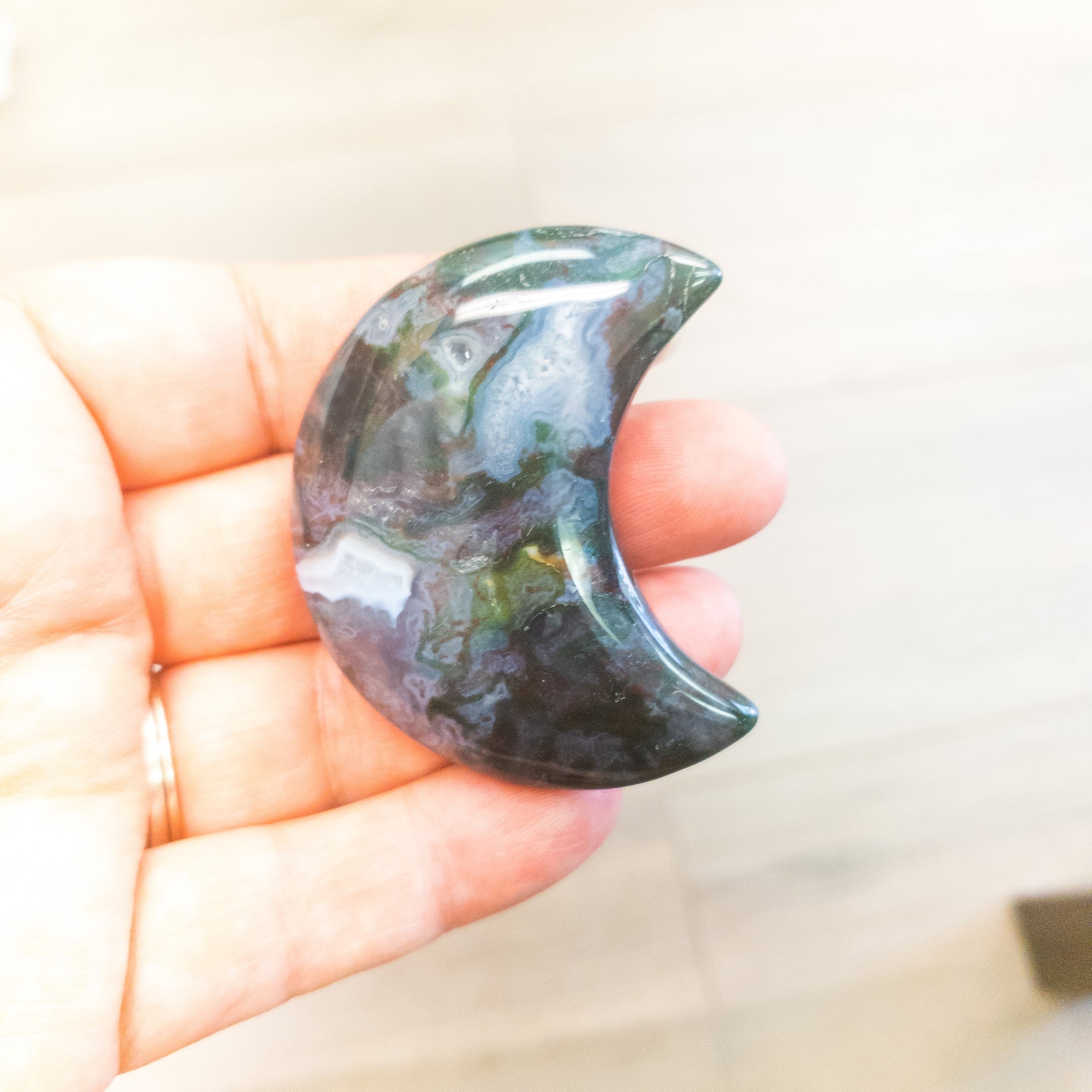 Moss Agate Crescent Moon