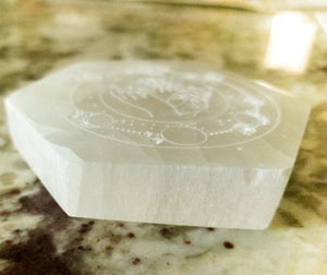 Celestial Engraved Selenite Palmstone