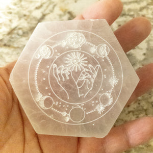 Celestial Engraved Selenite Palmstone