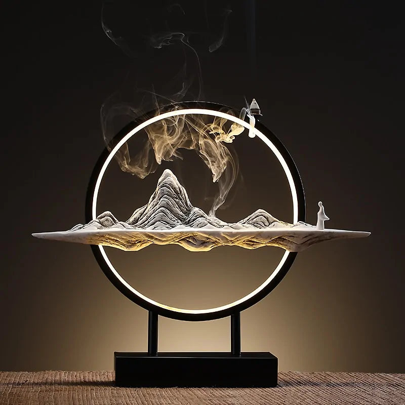 Landscape Backflow Incense Holder with dark background