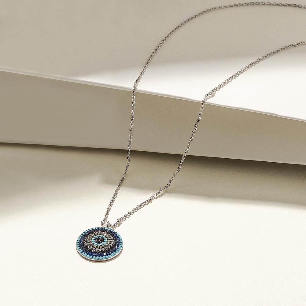 Crystal Embedded Evil Eye Necklace