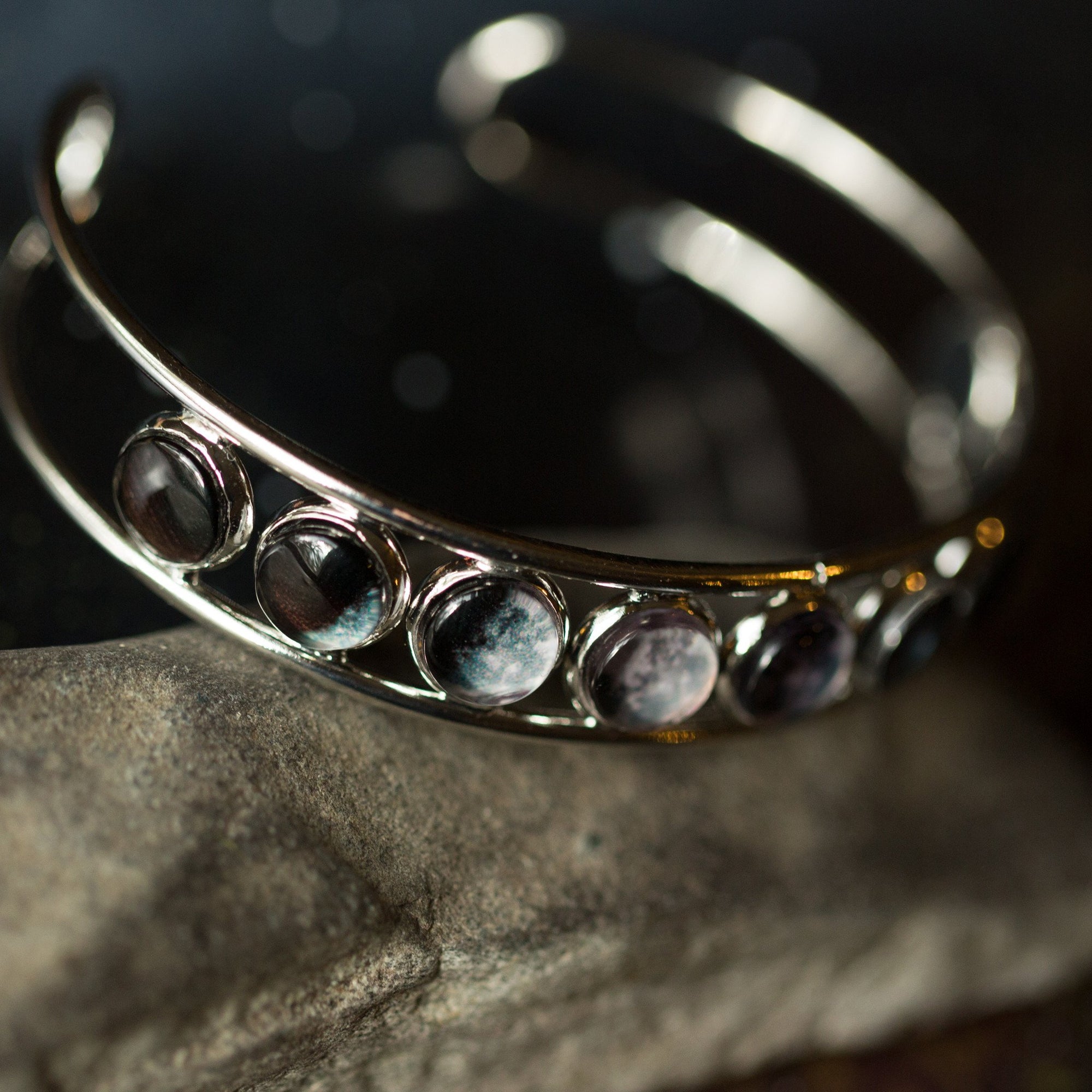 Moon Phase Silver Cuff Bracelet