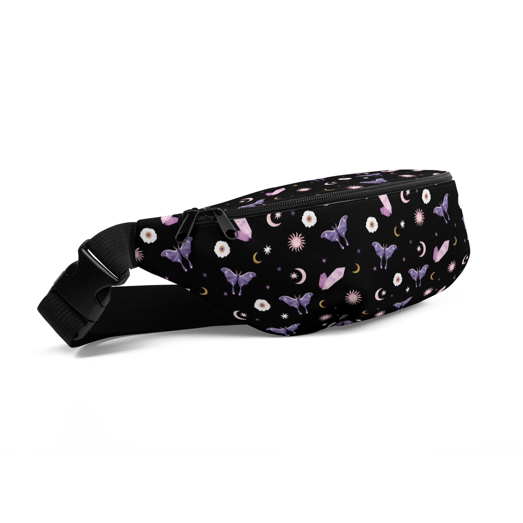 Black Crystal Moon Moth Belt Bag