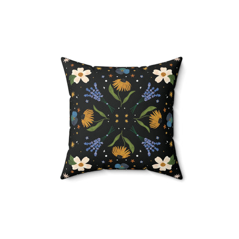 Blue Floral Vegan Suede Pillow