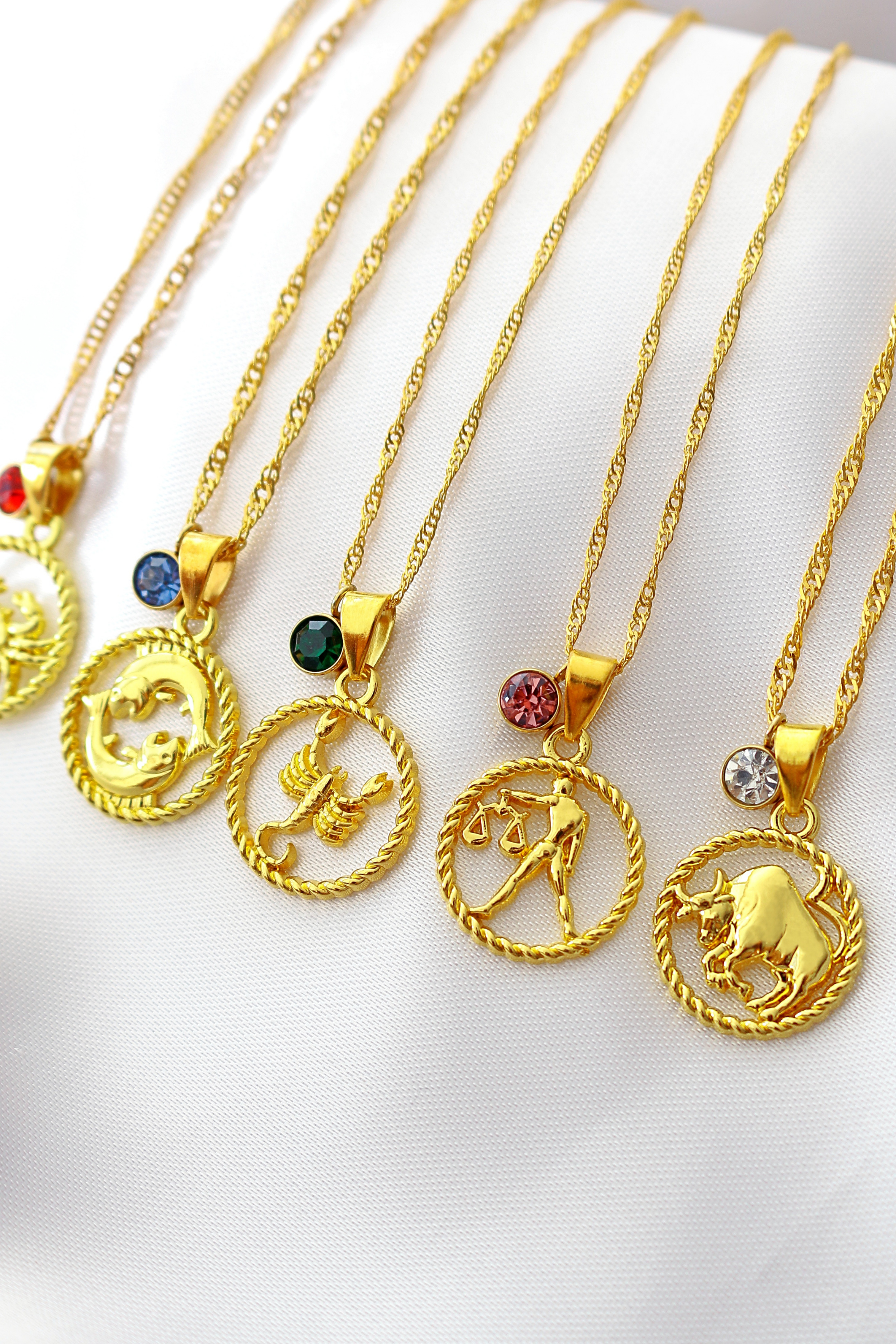 18K Zodiac Sign &amp; Birthstone Necklace