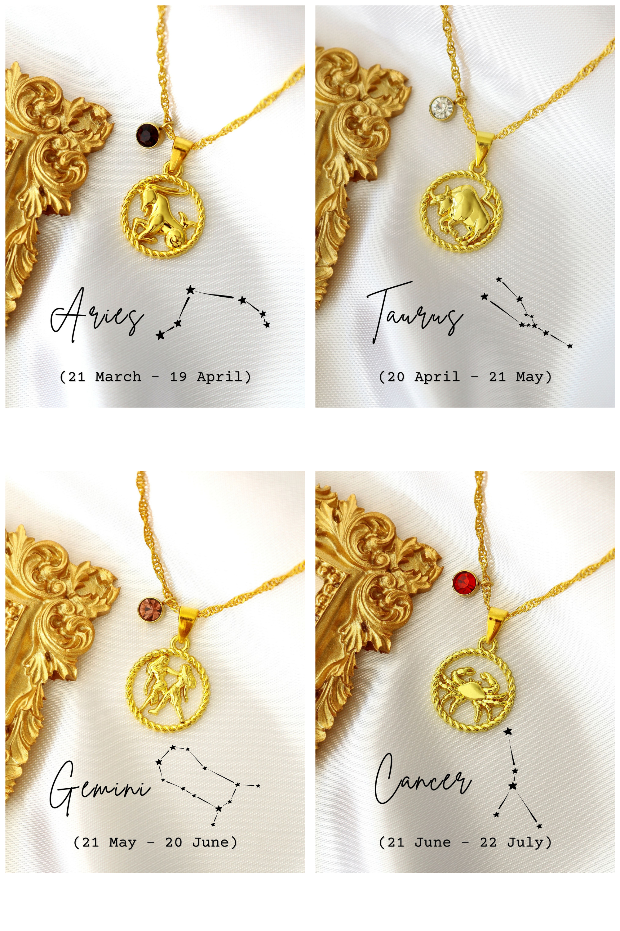 18K Zodiac Sign &amp; Birthstone Necklace