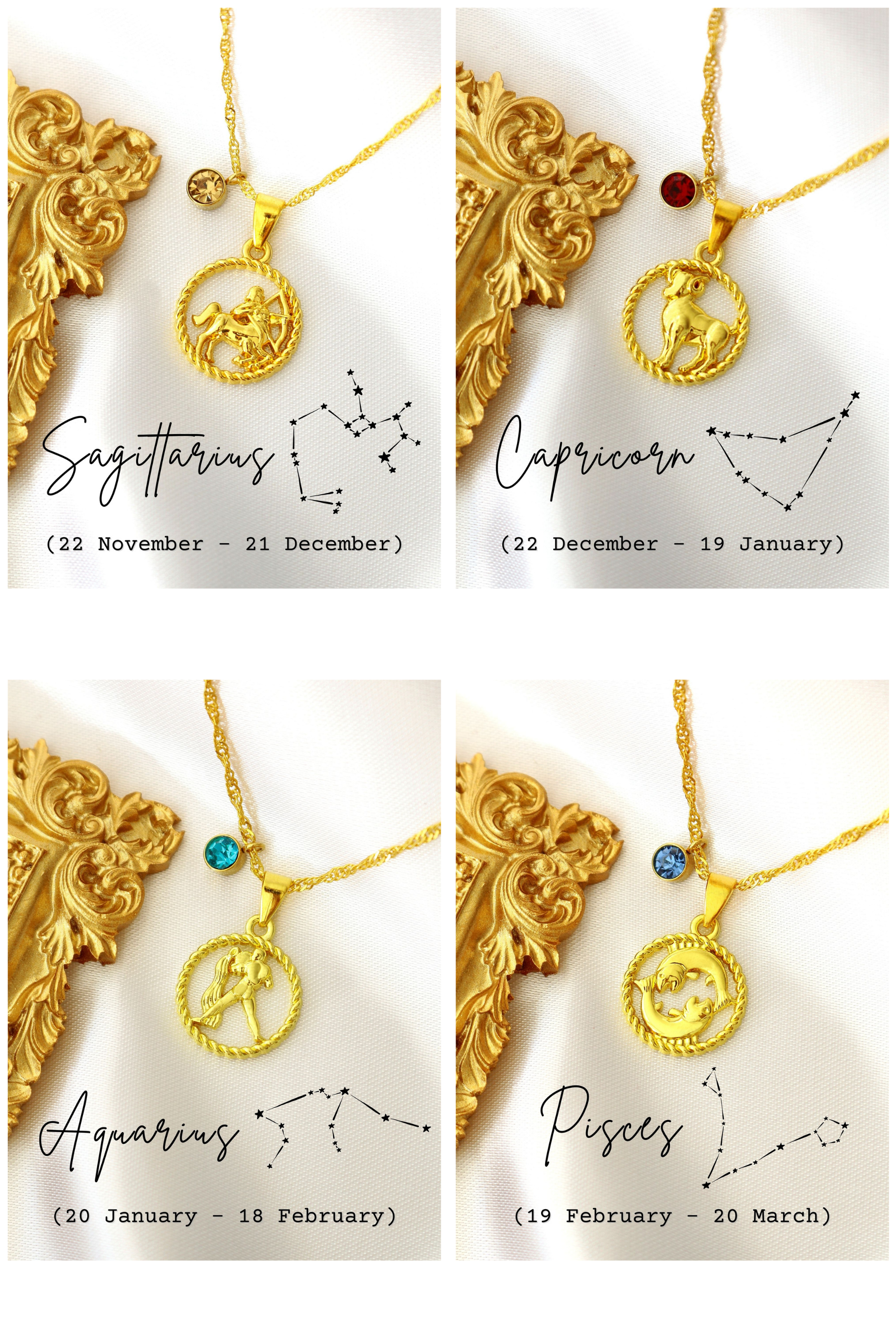 18K Zodiac Sign &amp; Birthstone Necklace