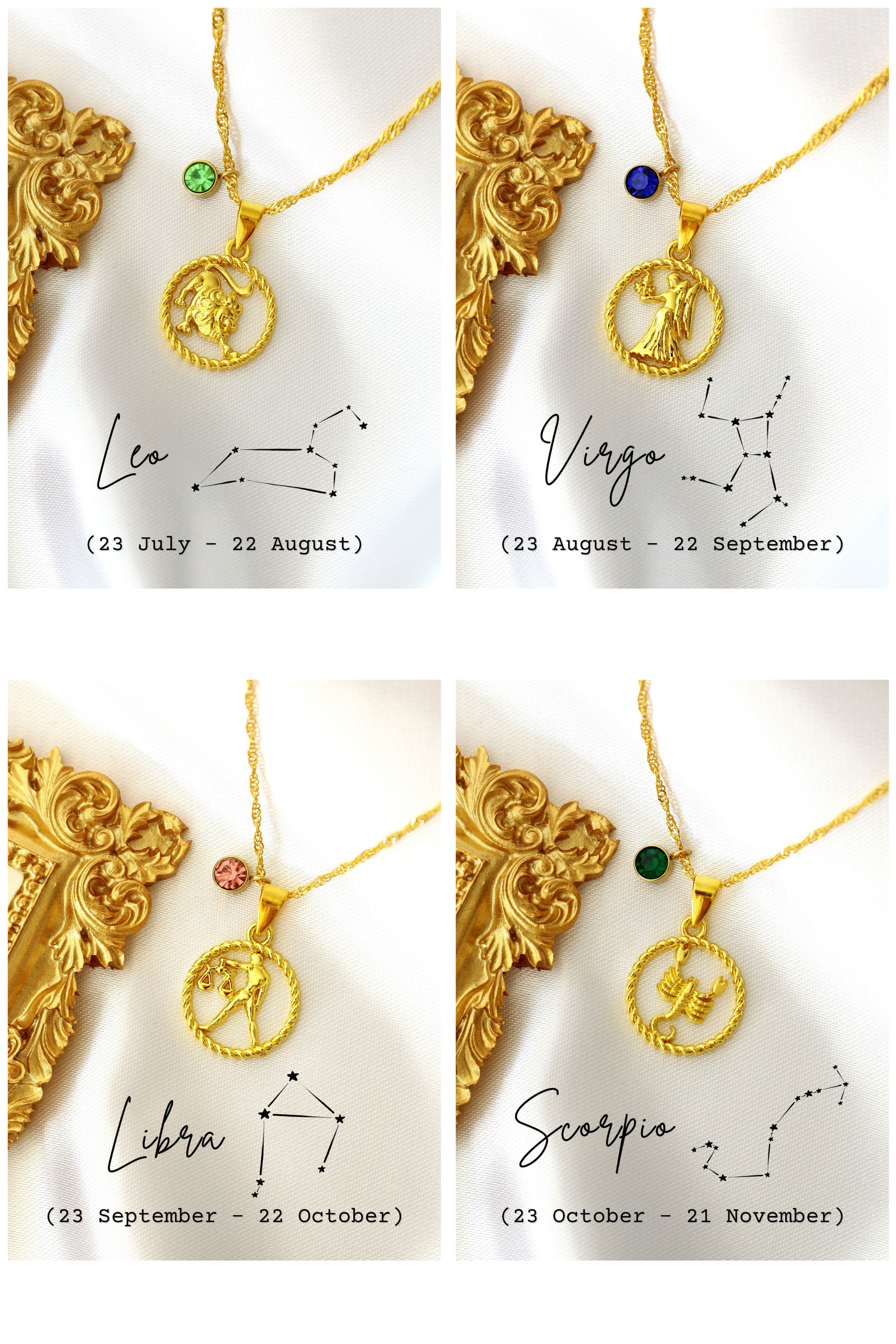 18K Zodiac Sign &amp; Birthstone Necklace