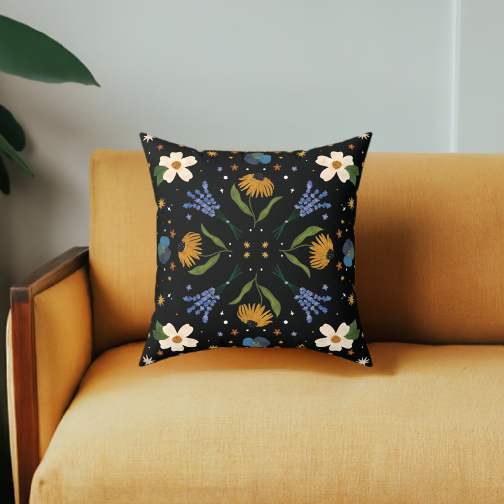 Blue Floral Vegan Suede Pillow