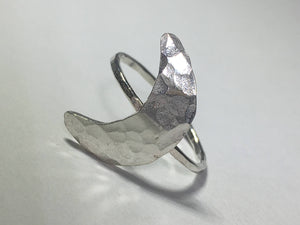 Hammered Silver Crescent Moon Ring