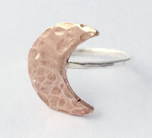 Hammered Silver Crescent Moon Ring