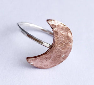 Hammered Silver Crescent Moon Ring