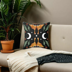 Orange Moon Moth Vegan Suede Pillow