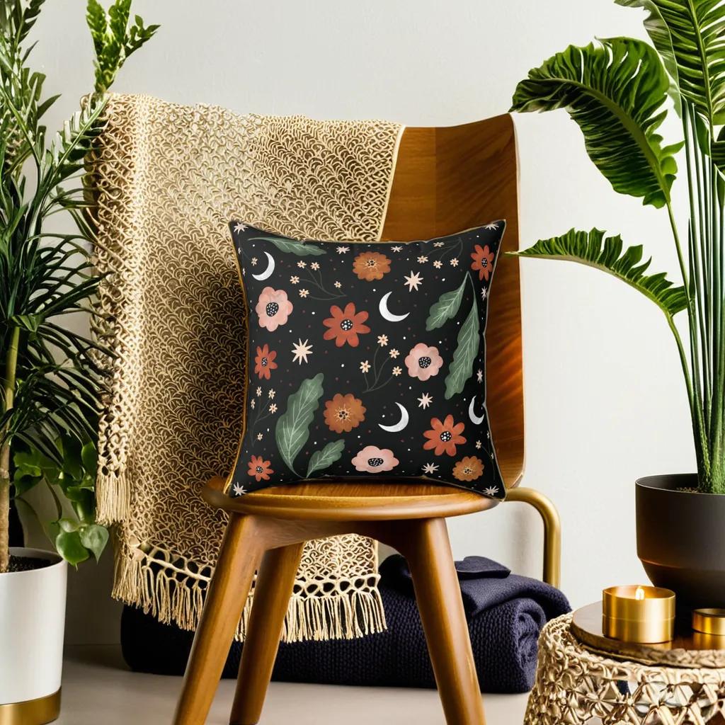 Orange Floral Vegan Suede Pillow