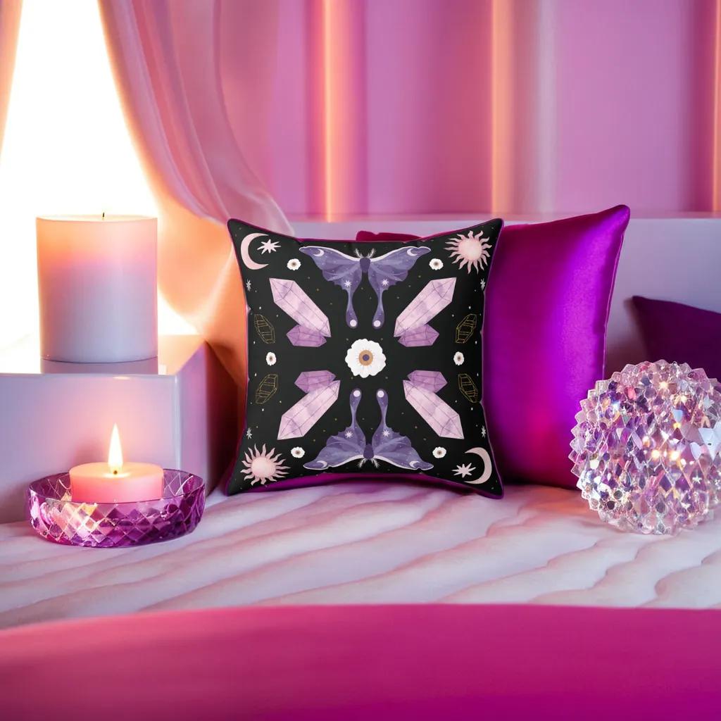 Purple Crystal Moth Vegan Suede Pillow