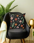 Orange Floral Vegan Suede Pillow