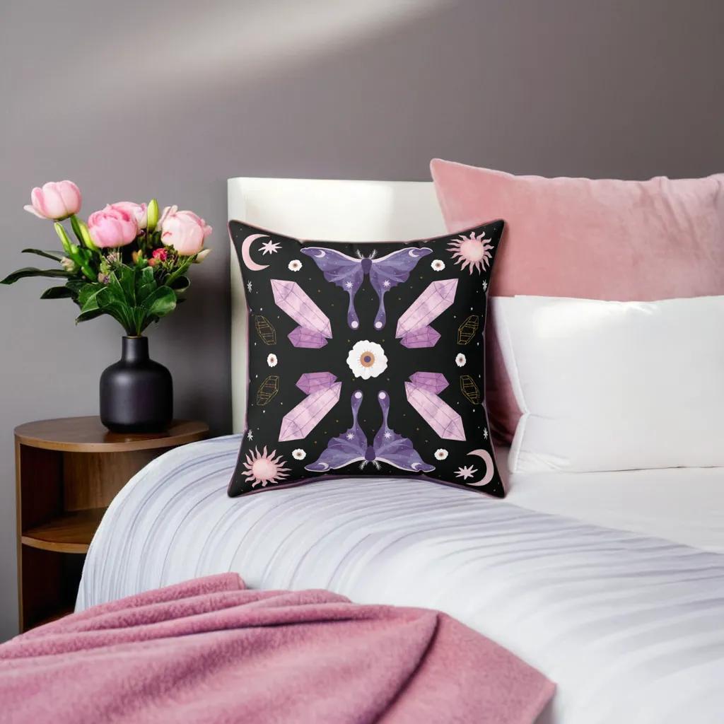 Purple Crystal Moth Vegan Suede Pillow