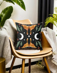 Orange Moon Moth Vegan Suede Pillow