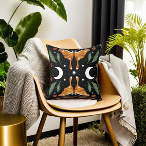 Orange Moon Moth Vegan Suede Pillow